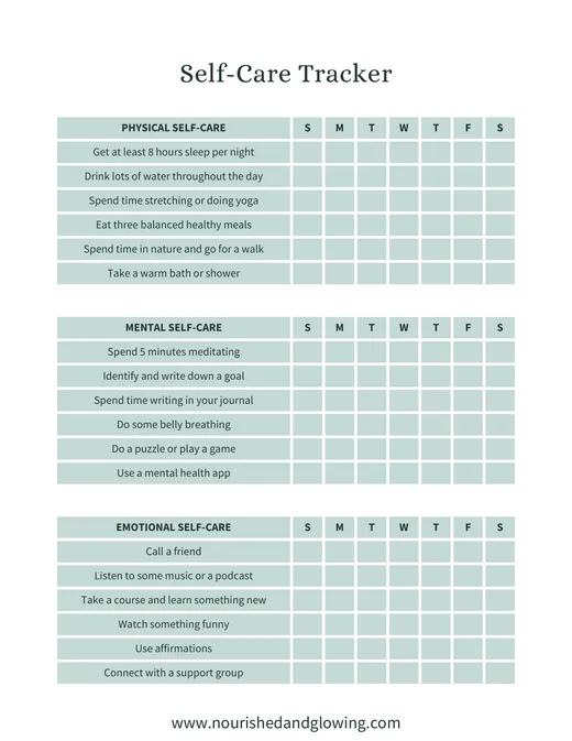A page from Menopause Self-Care Workbook