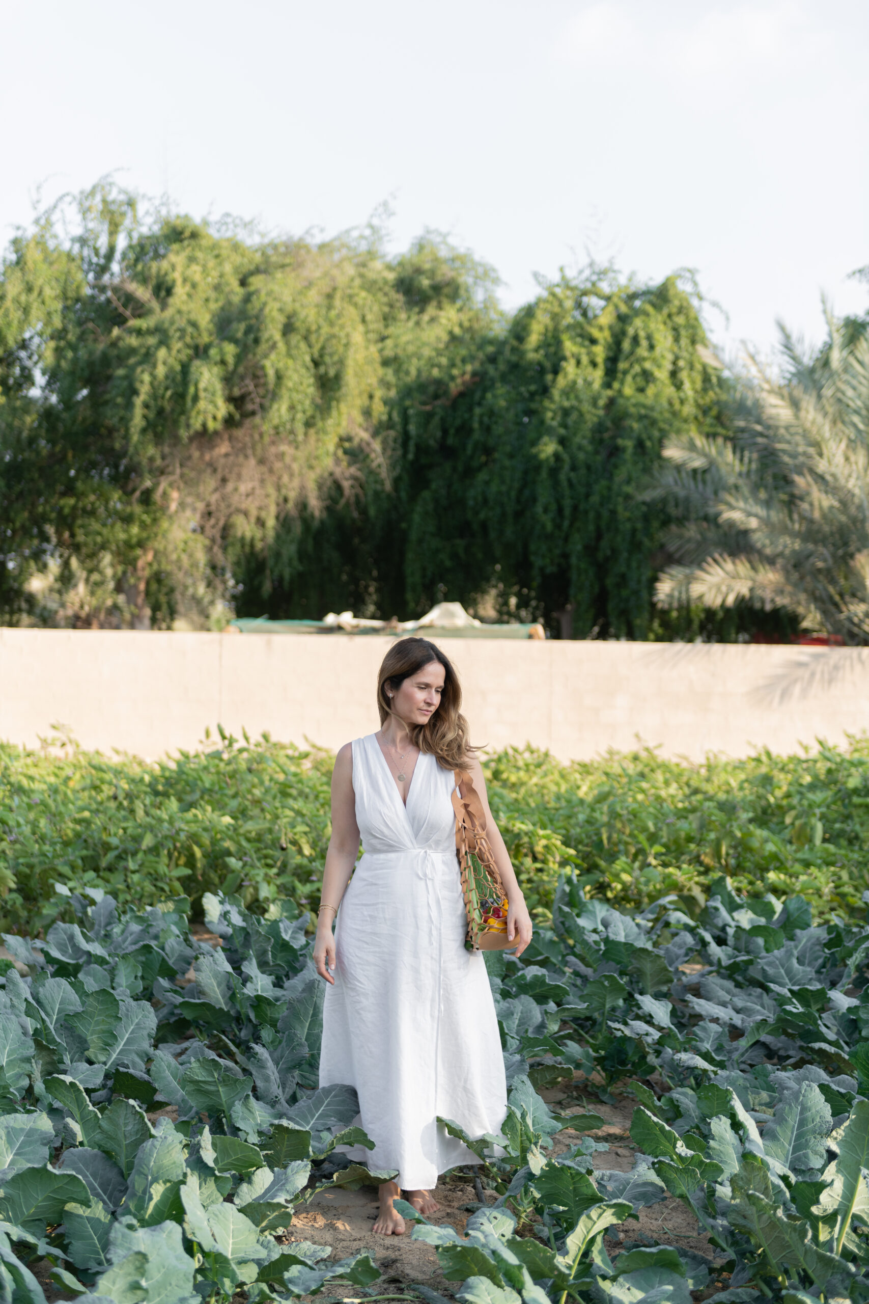 Walking with a cabbage in hand